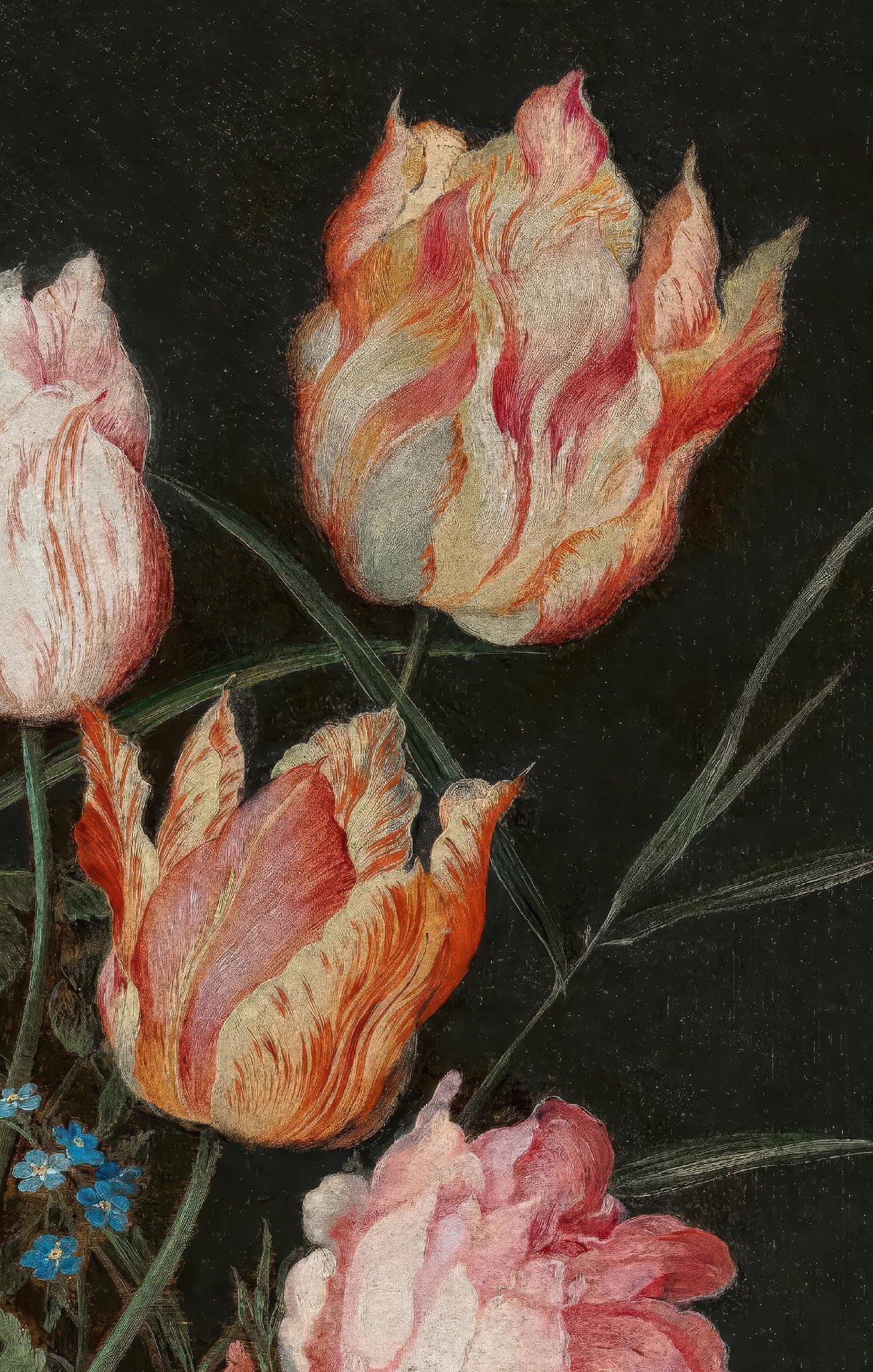 Tulips & Peonies in a Blue Vase