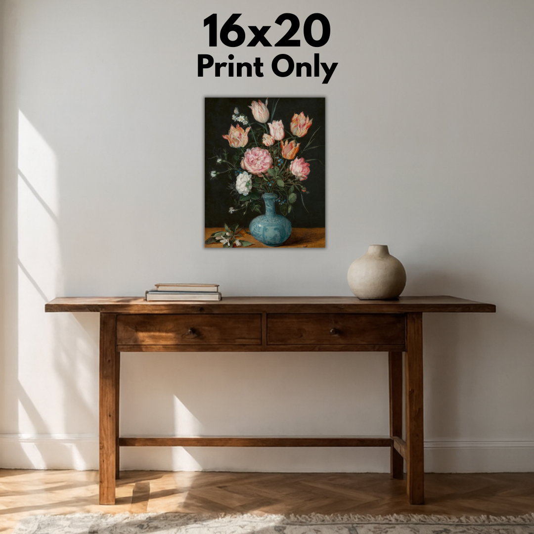 Tulips & Peonies in a Blue Vase