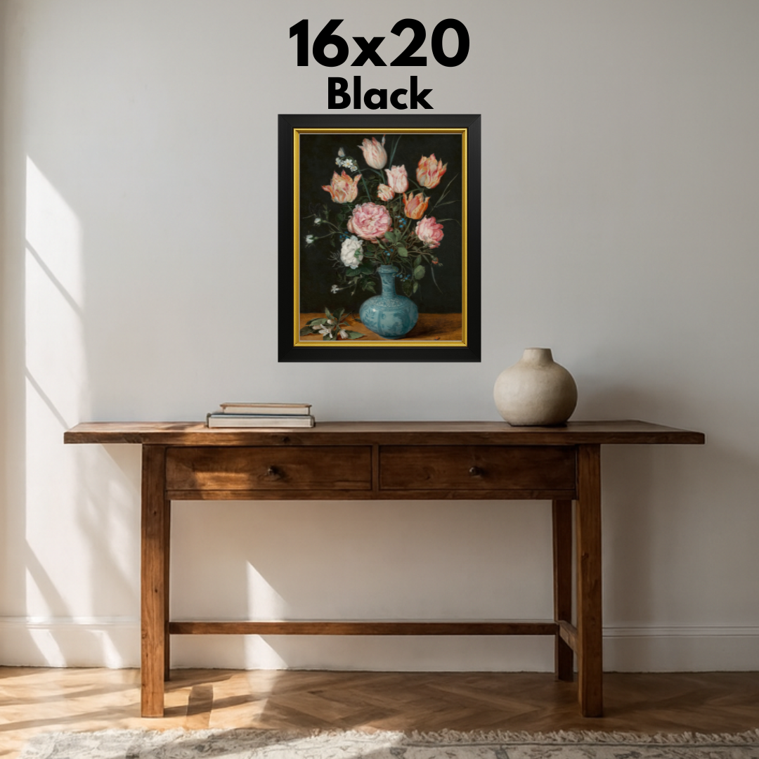 Tulips & Peonies in a Blue Vase