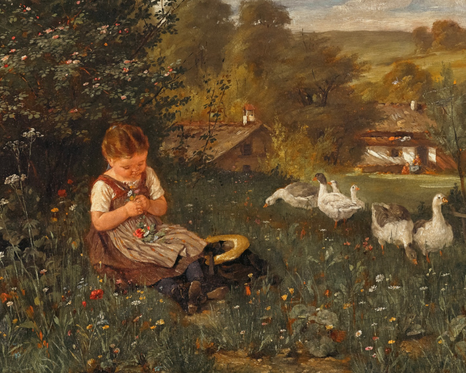 Little Girl With Ducks