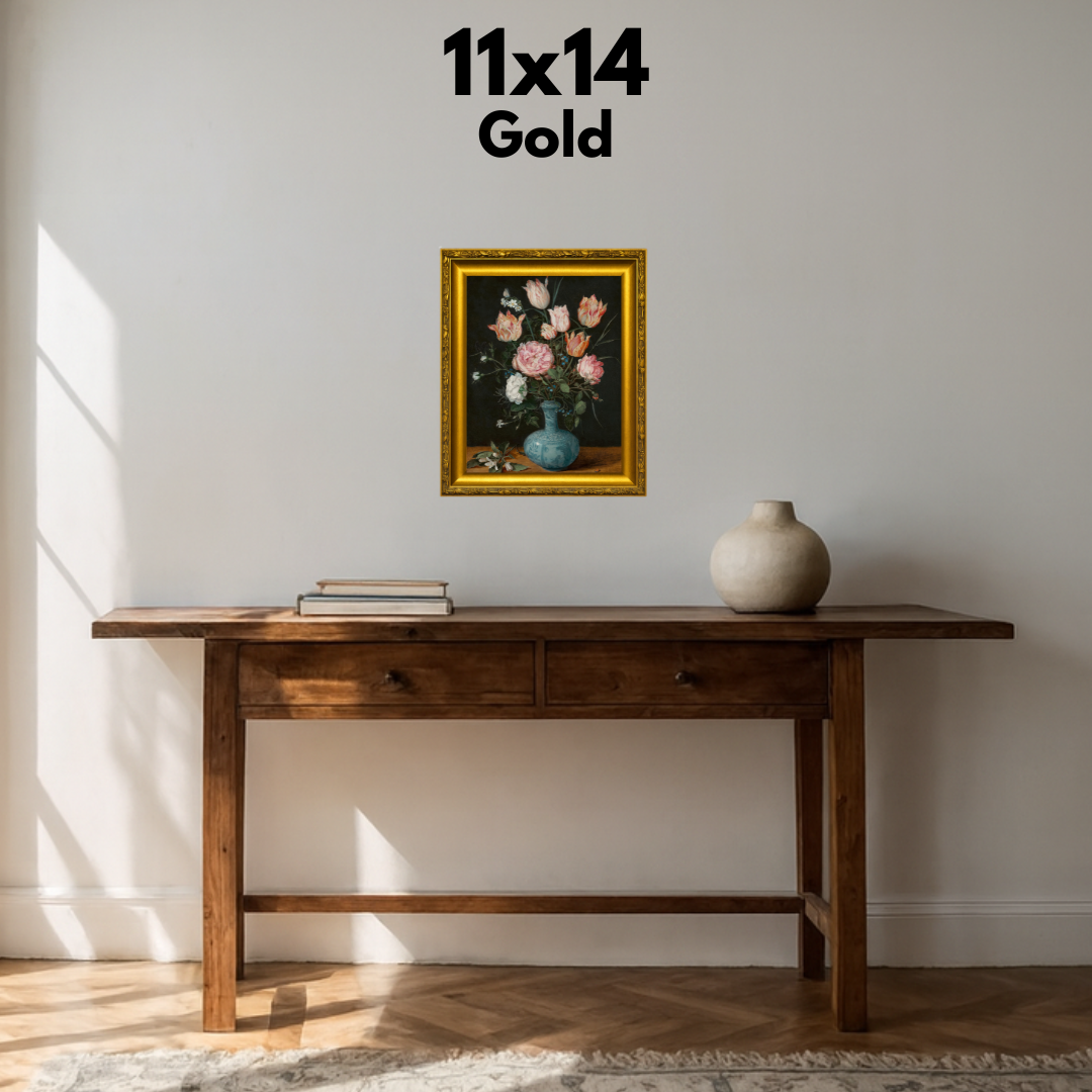 Tulips & Peonies in a Blue Vase