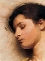 Artistic depiction of a woman's face with soft, warm tones
