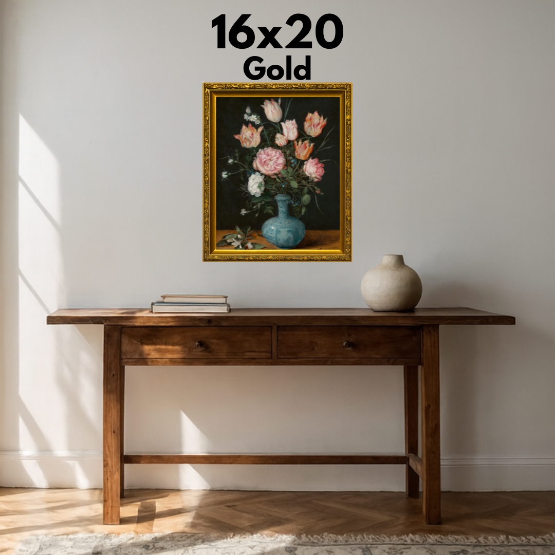 Tulips & Peonies in a Blue Vase