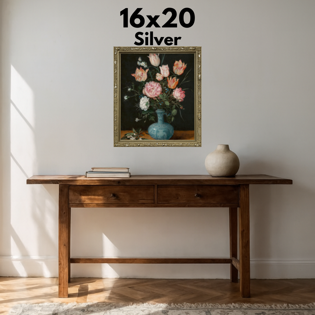 Tulips & Peonies in a Blue Vase