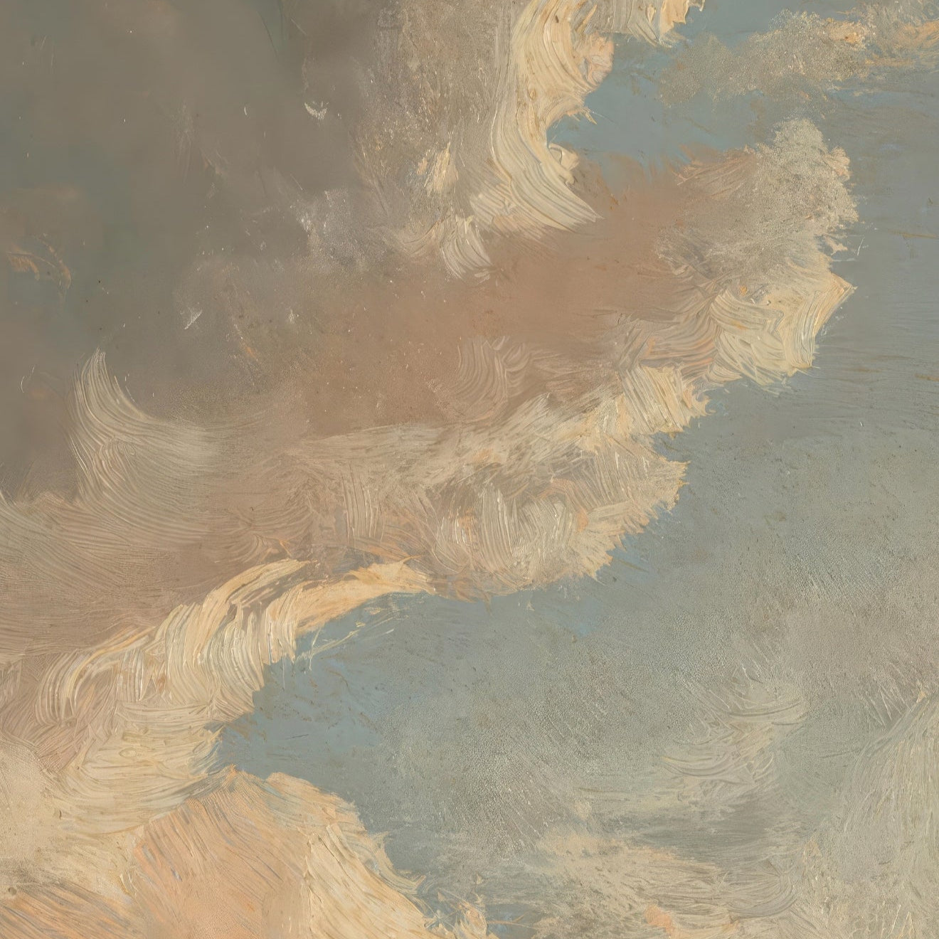 Abstract painting with swirling brown and blue colors