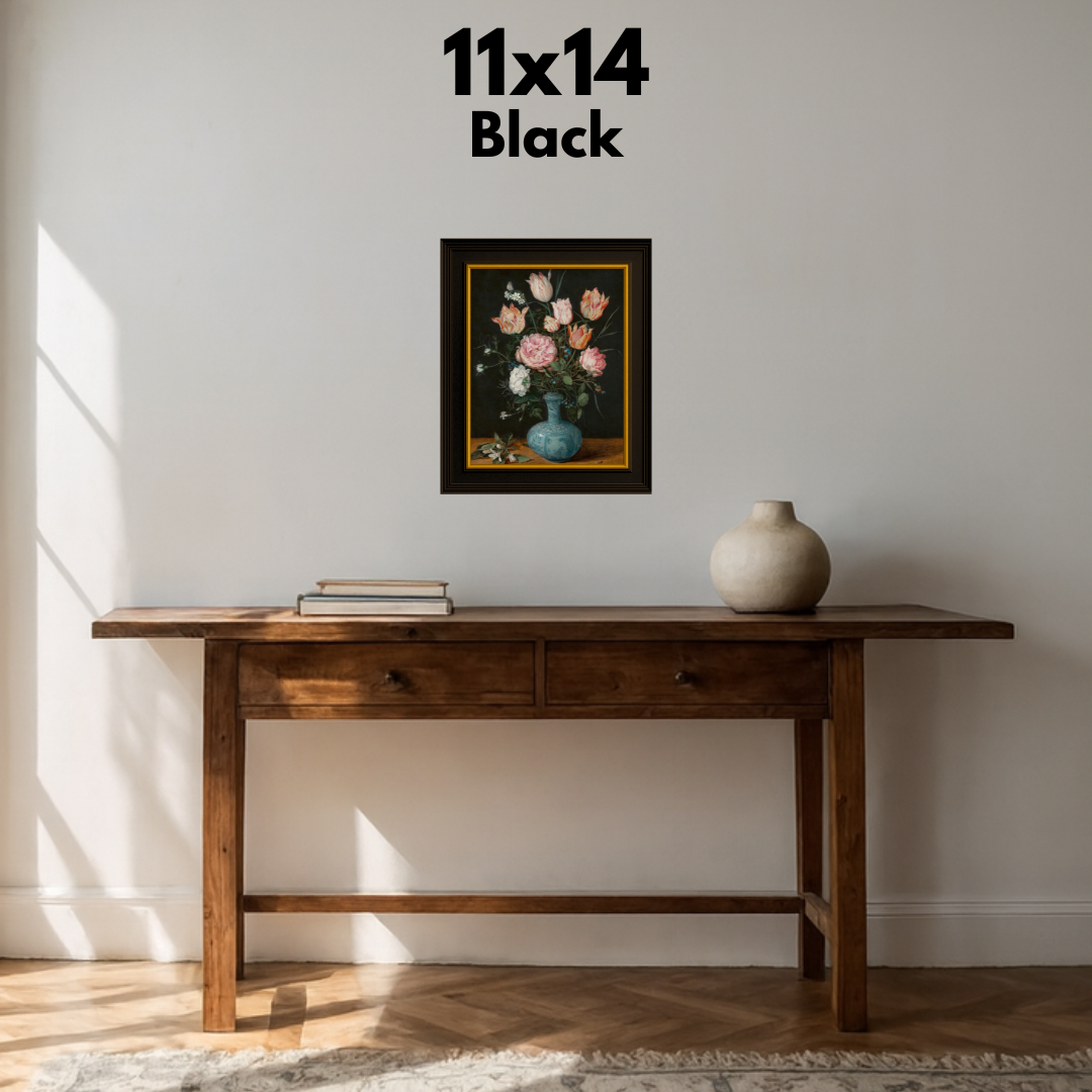 Tulips & Peonies in a Blue Vase