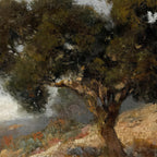 Artistic depiction of a tree with a landscape background